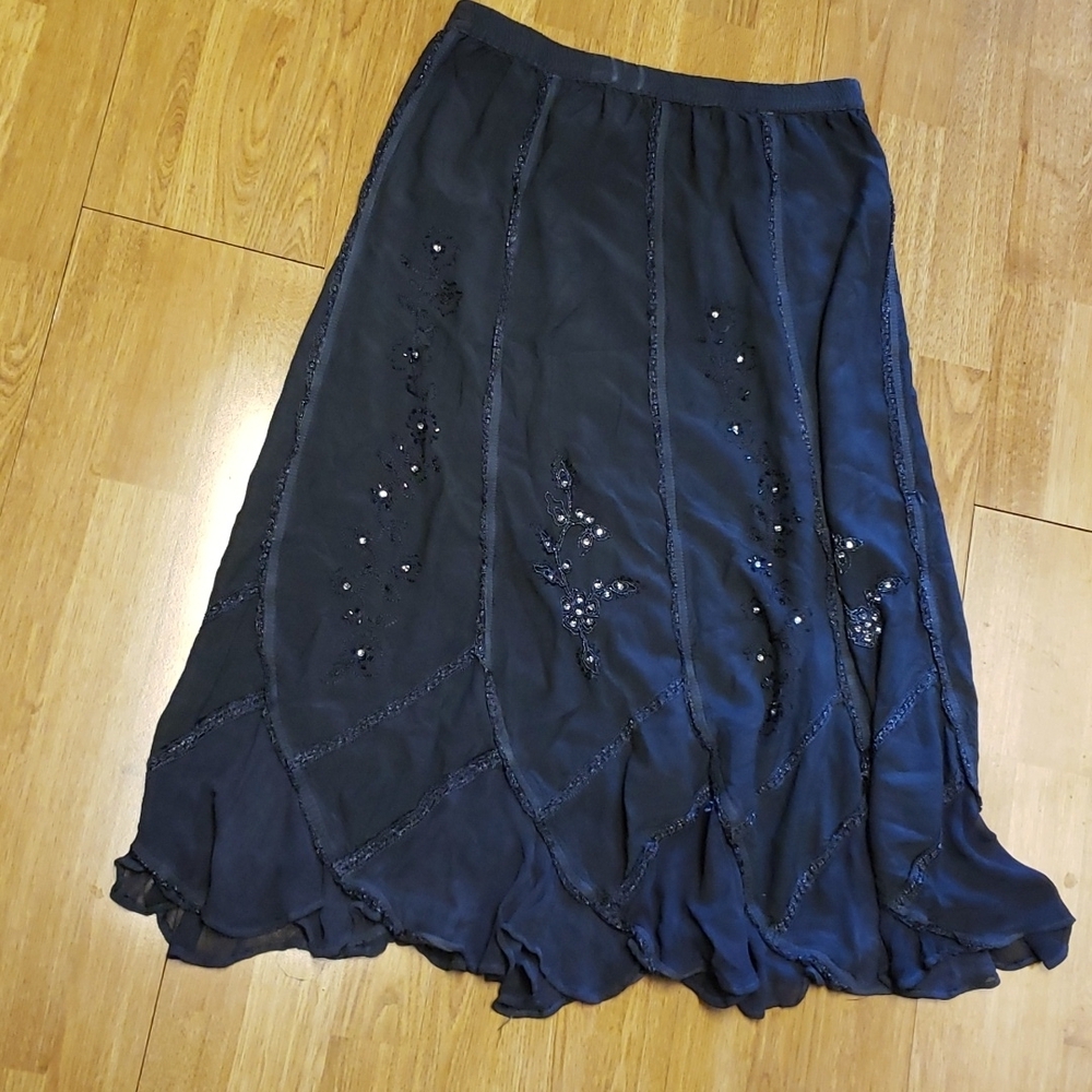 Soft Surroundings navy embroidered beaded skirt sz PM